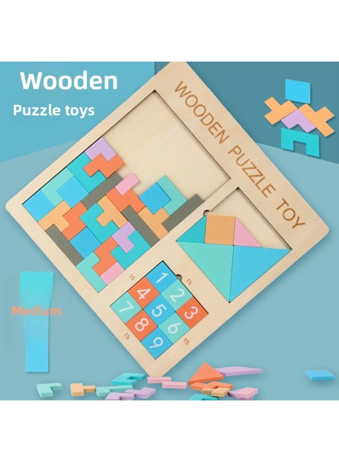 Tetris Jigsaw Jigsaw Wood Children's Early Childhood Education And Intelligence Boys' And Girls' Toys Jigsaw Puzzle-Color:Tetris + Heart Shape + Nine-square Grid - Image 3